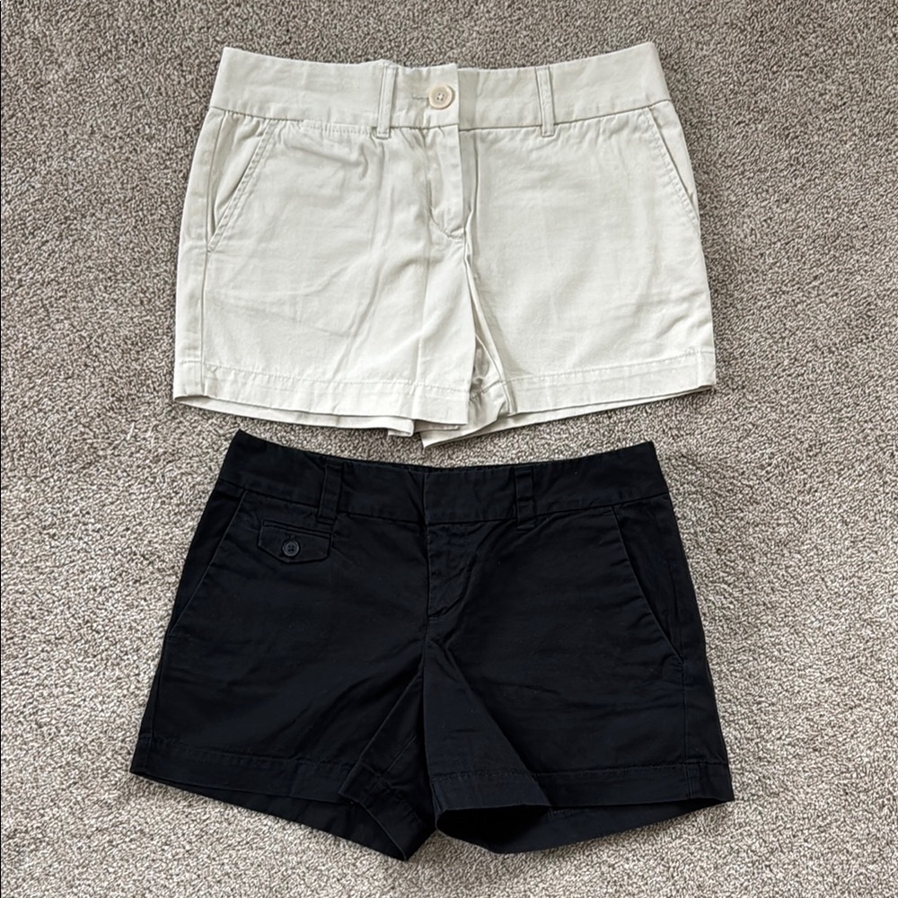 2/$20 Ann Taylor Loft 4” Casual Shorts, Black and Khaki, Size 0
